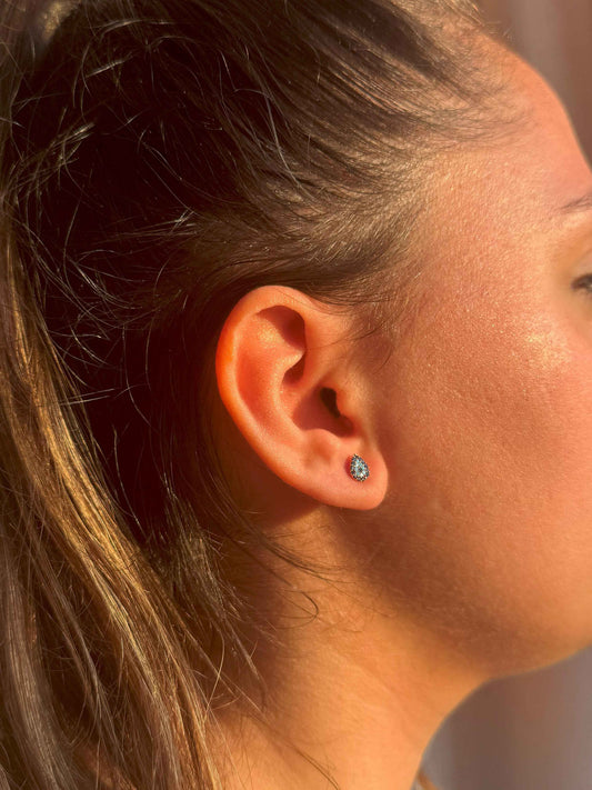Mini Navy Turquoise Drop Silver Earrings