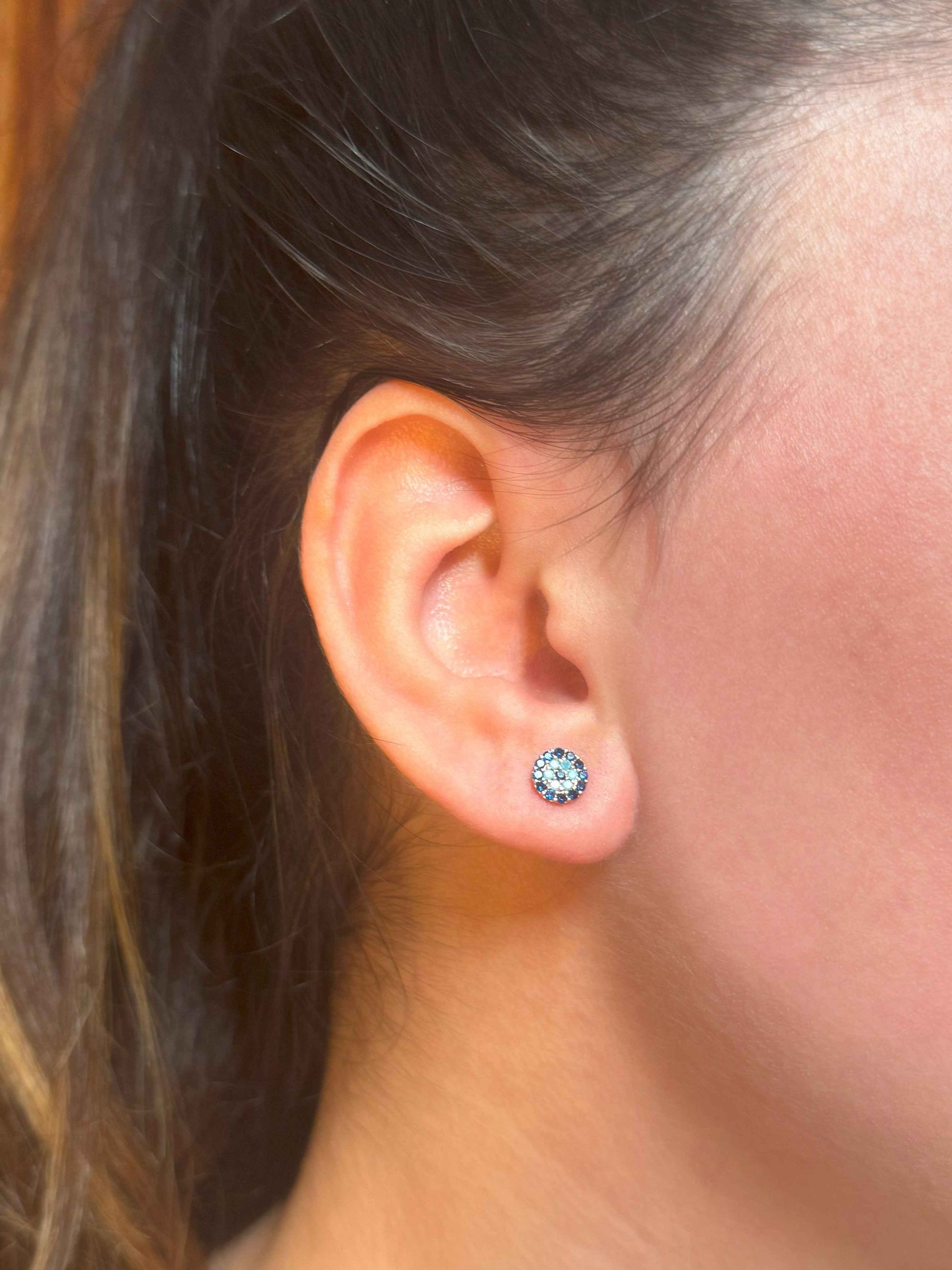 Mini Navy Turquoise Navy Circle Silver Earrings