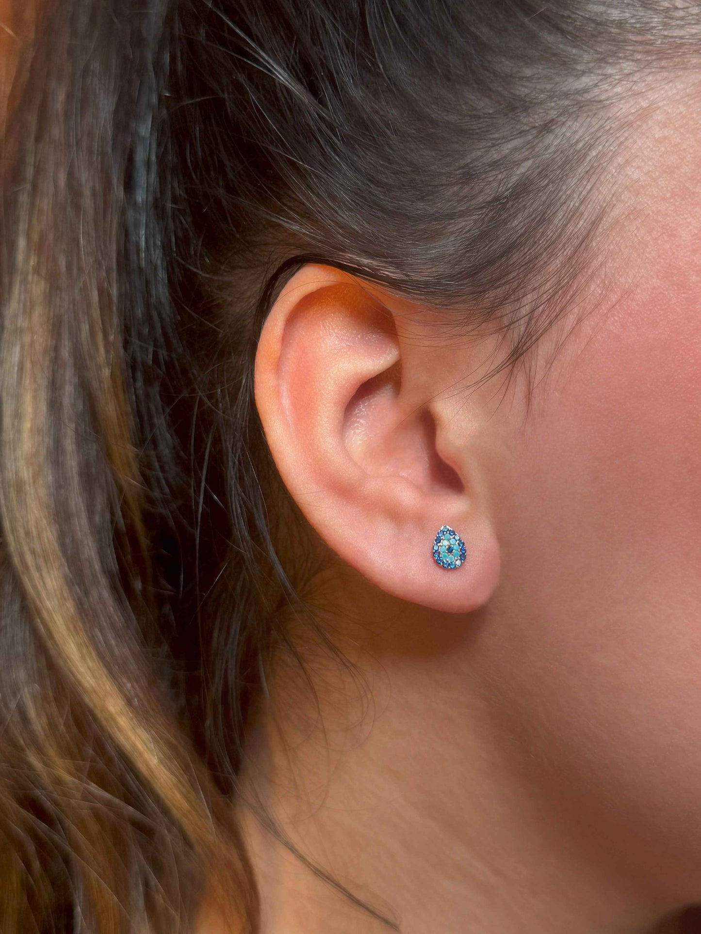 Mini Navy Turquoise Drop Silver Earrings