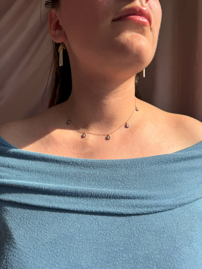 5 Navy White Turquoise Drop Silver Necklace