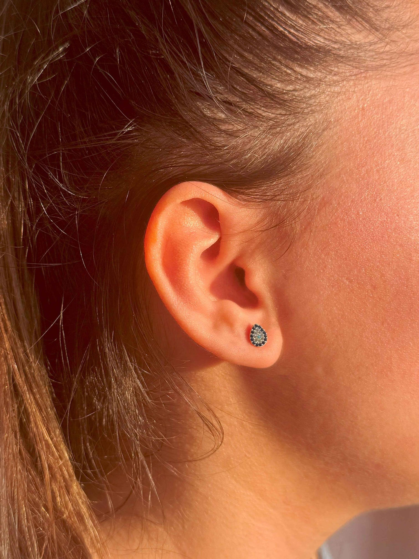 Mini Navy White Drop Silver Earrings