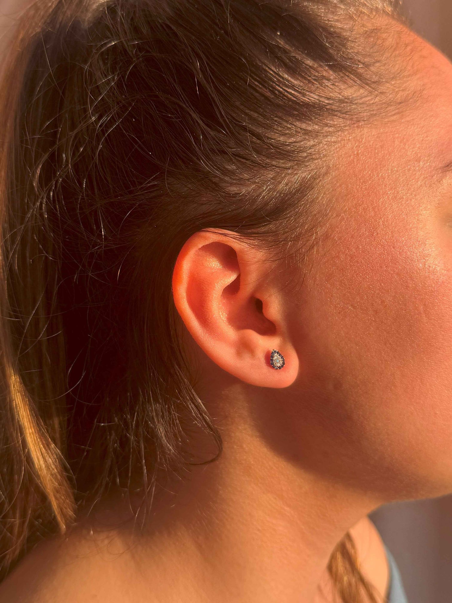 Mini Navy White Drop Silver Earrings