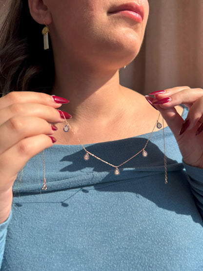 5 Navy White Turquoise Drop Silver Necklace