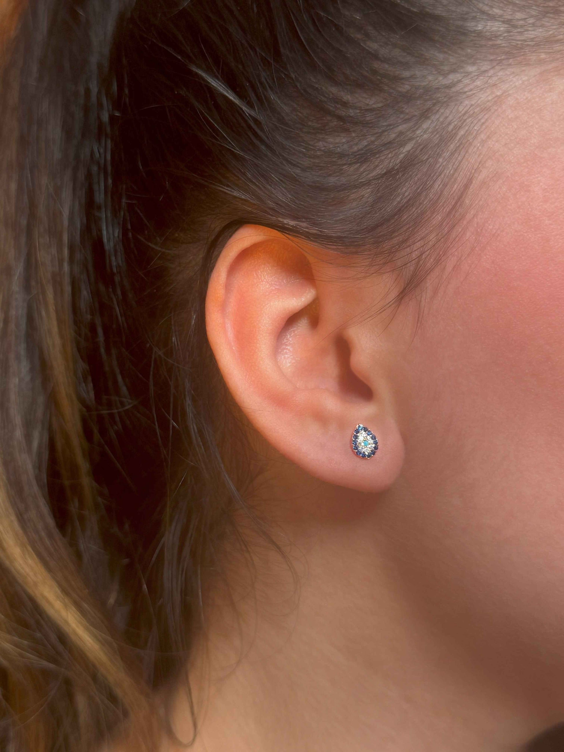 Mini Navy White Drop Silver Earrings
