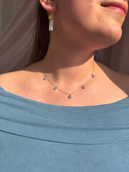 5 Navy White Navy Drop Silver Necklace