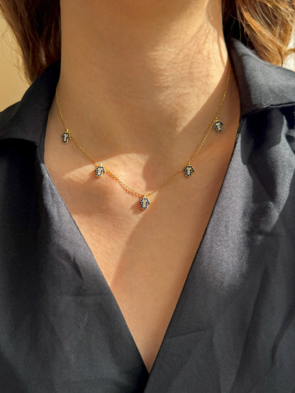 5 Navy White Hand Silver Necklace