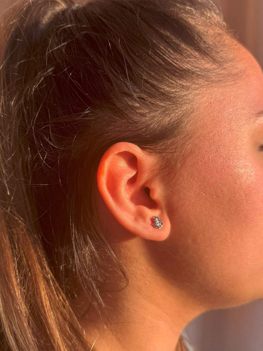 Mini Navy White Hand Silver Earrings