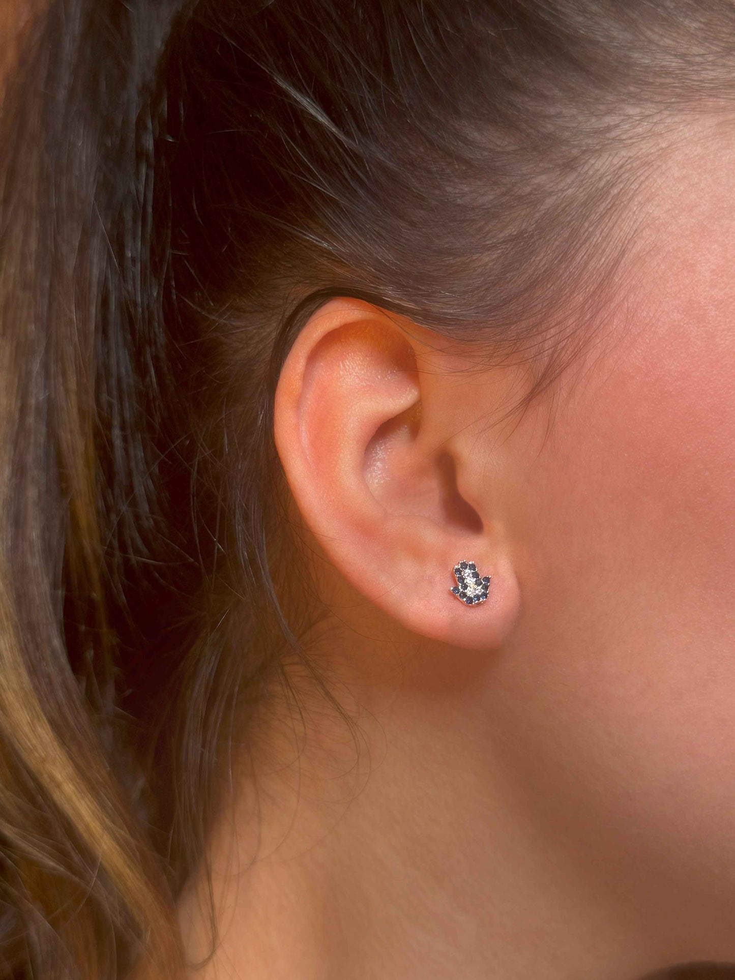 Mini Navy White Hand Silver Earrings