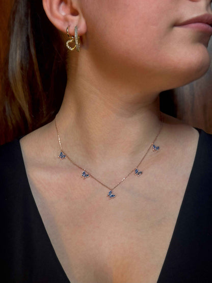 5 Navy Butterfly Silver Necklace