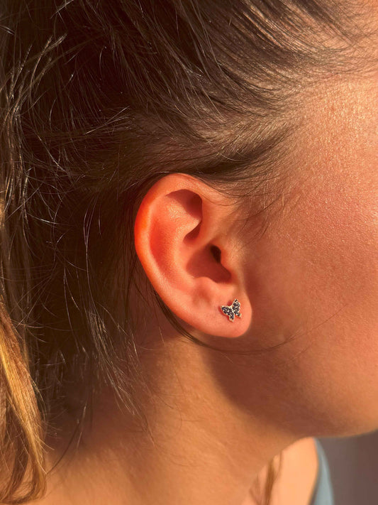 Mini Navy Butterfly Silver Earrings