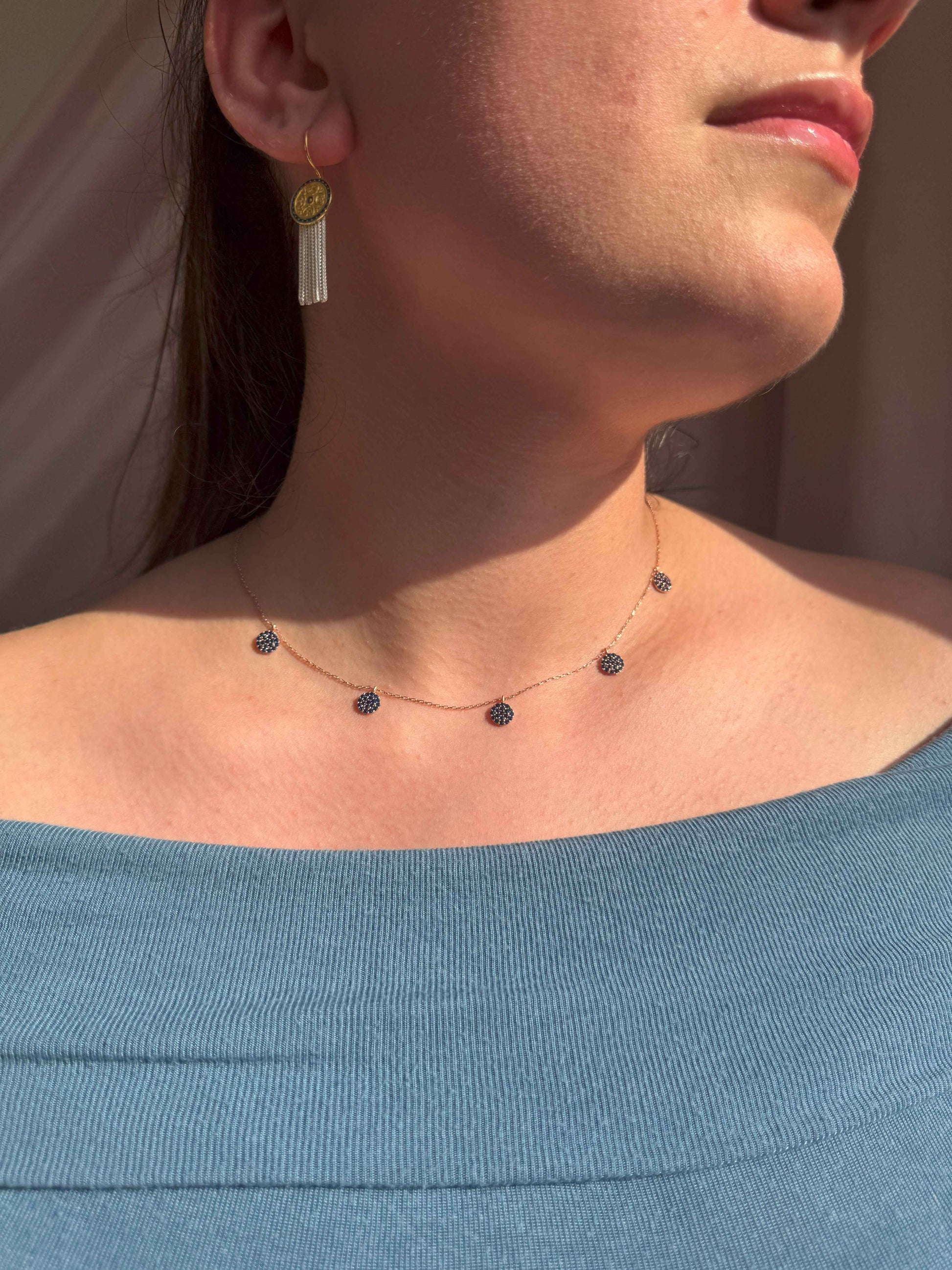 5 Navy Circle Silver Necklace