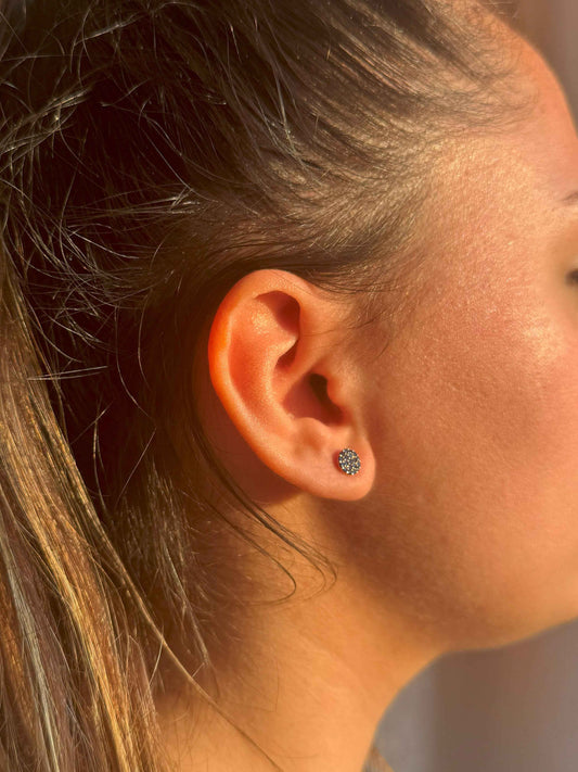 Mini Navy Circle Silver Earrings