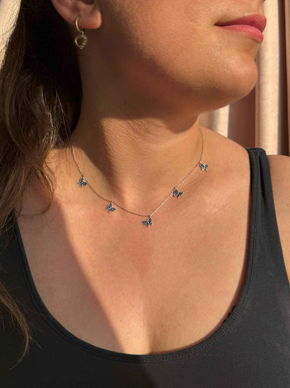 5 Navy Butterfly Silver Necklace