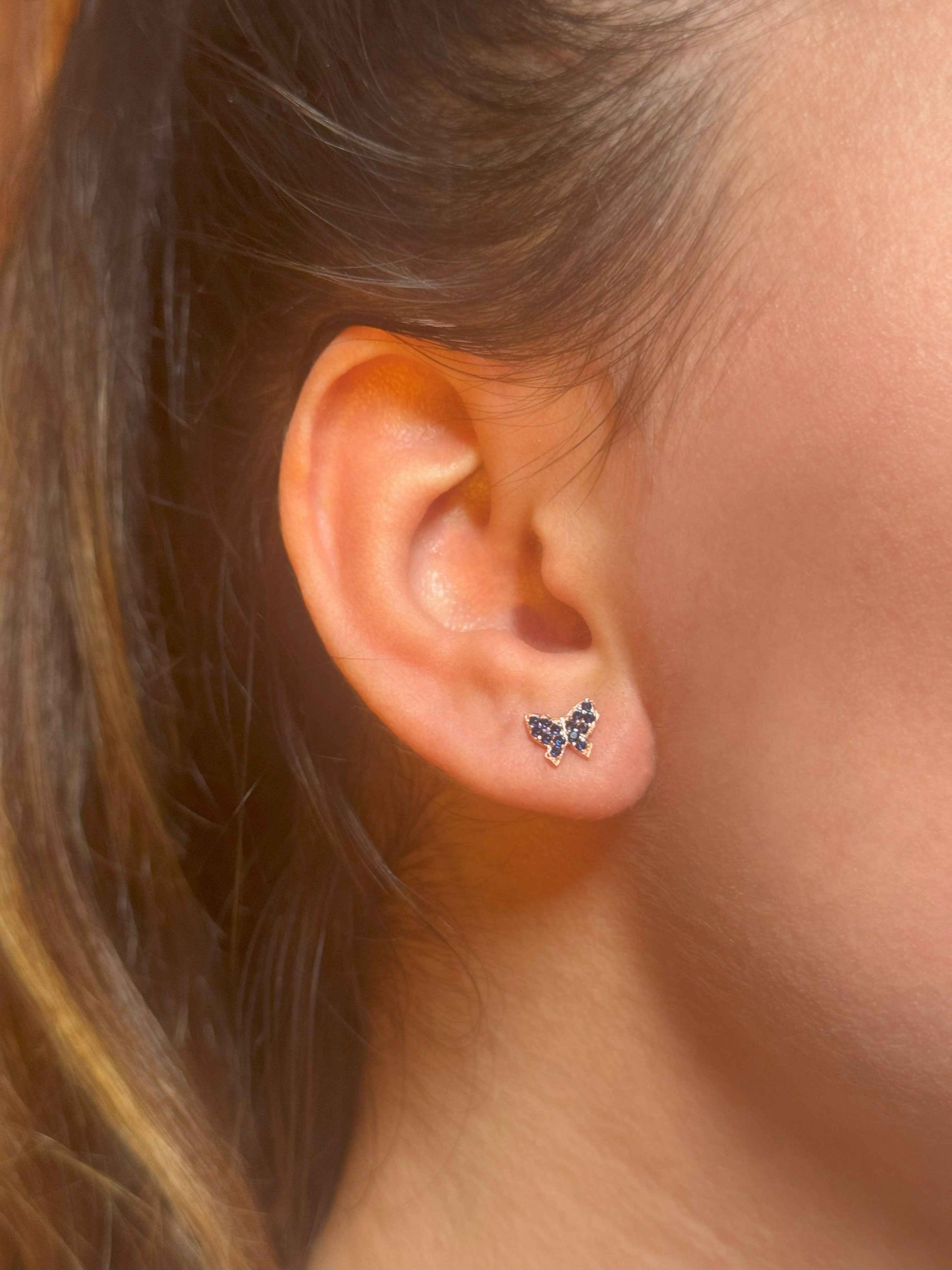 Mini Navy Butterfly Silver Earrings