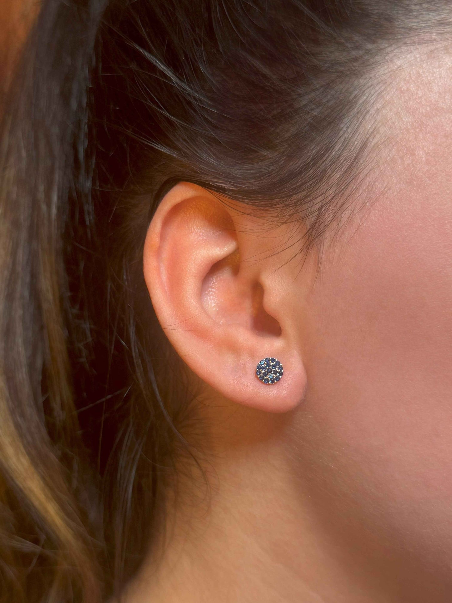 Mini Navy Circle Silver Earrings