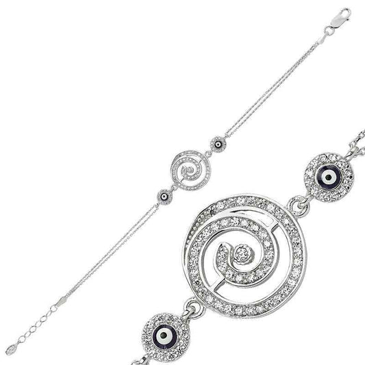 Round Evil Eye Women's Silver Bracelet