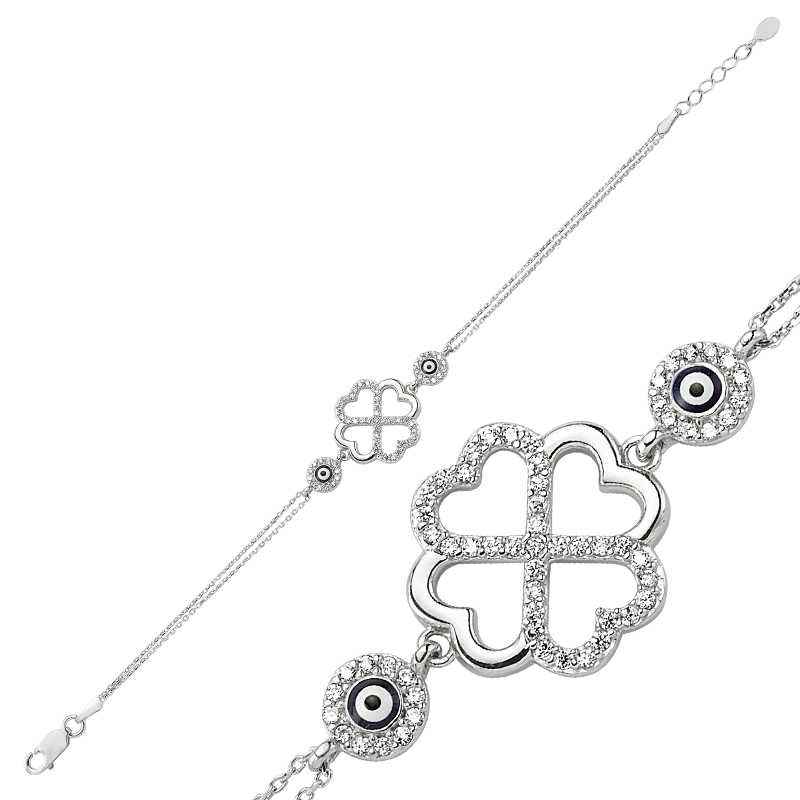 Heart Clover Women's Silver Bracelet