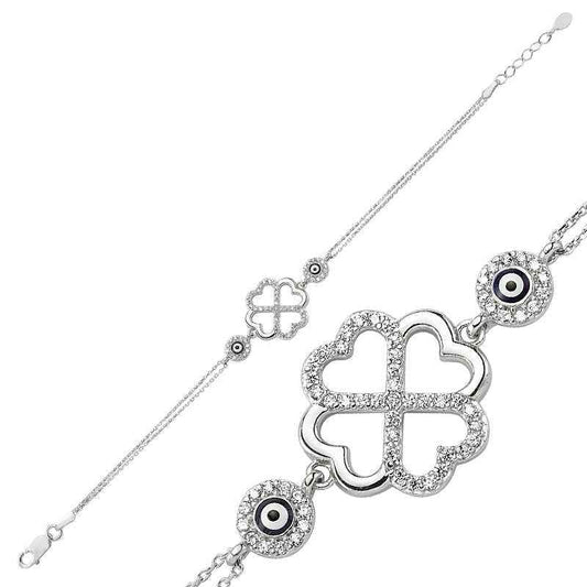Heart Clover Women's Silver Bracelet
