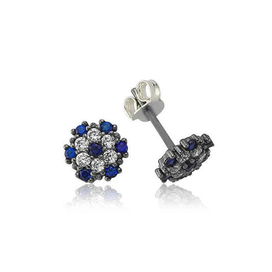Evil Eye Flower Stud Silver Earrings