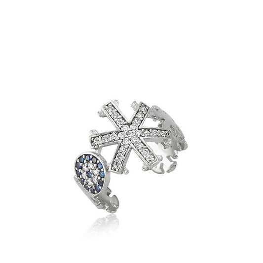 Bague réglable en argent pour femme avec flocon de neige et mauvais œil