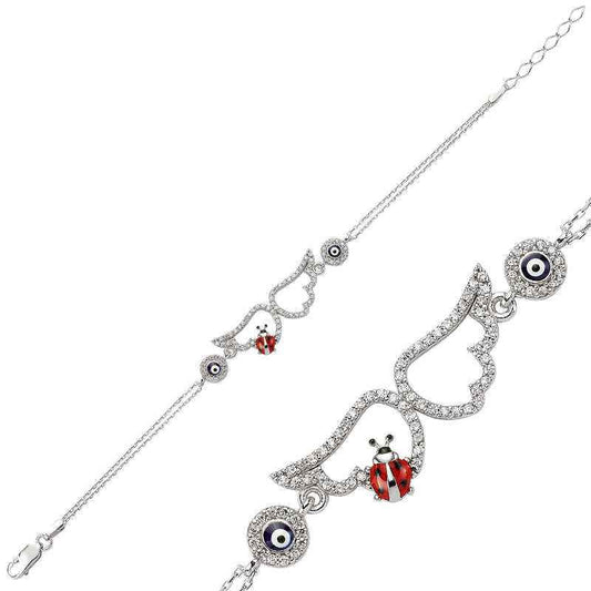 Ladybug Angel Wing Women's Silver Bracelet