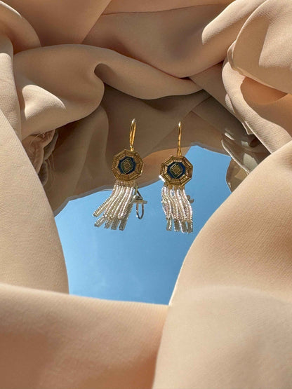 Octagonal Tassel Silver Earrings