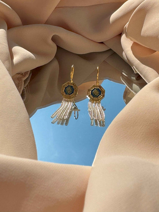 Octagonal Tassel Silver Earrings