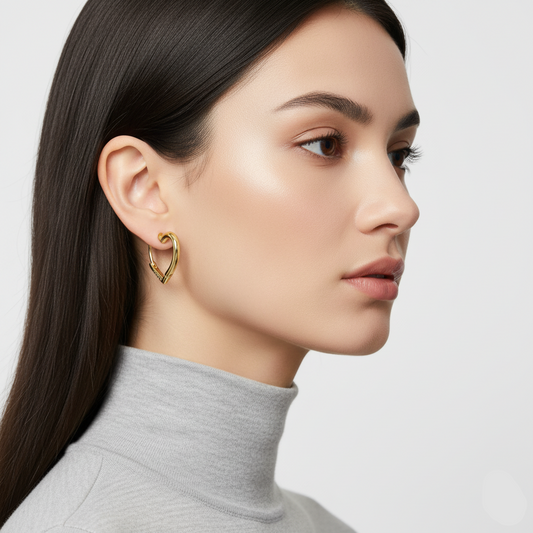 Gold Plated "Loved" Inscription Heart Women's Silver Earrings