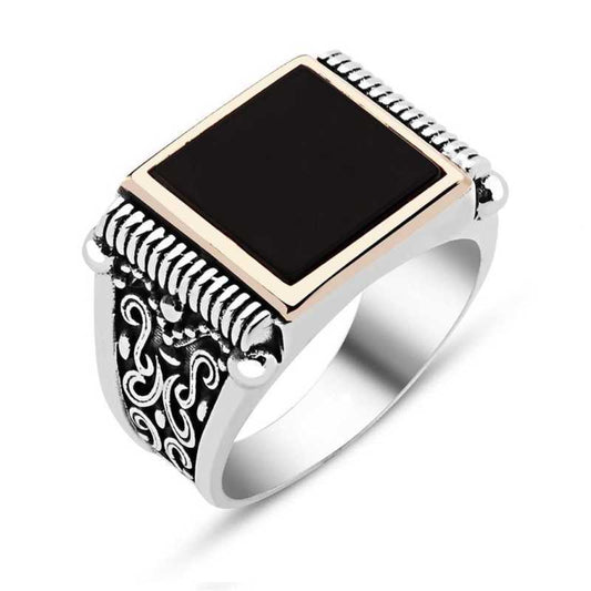 Black Stone Men's Silver Ring