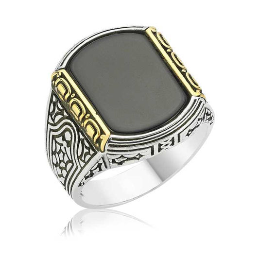 Black Stone Men's Silver Ring