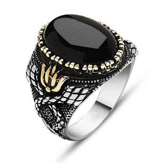 Black Stone Men's Silver Ring