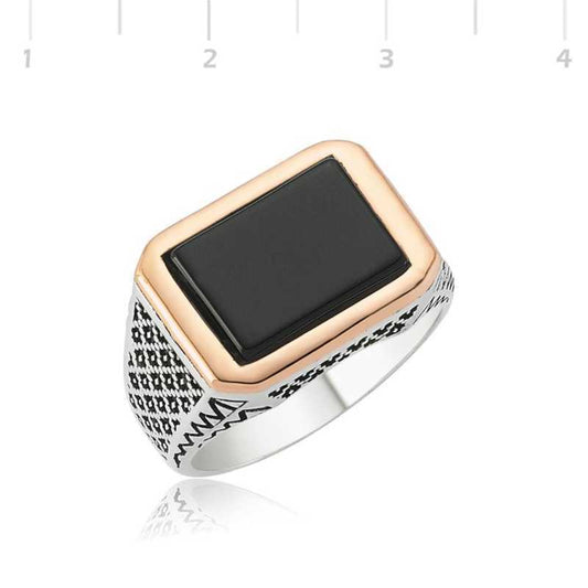 Black Stone Men's Silver Ring