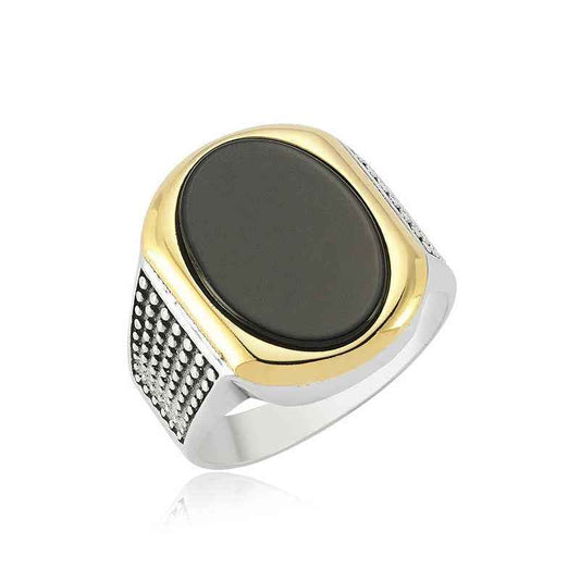 Black Stone Men's Silver Ring