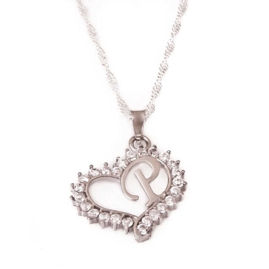 P Letter Heart Women's Silver Necklace