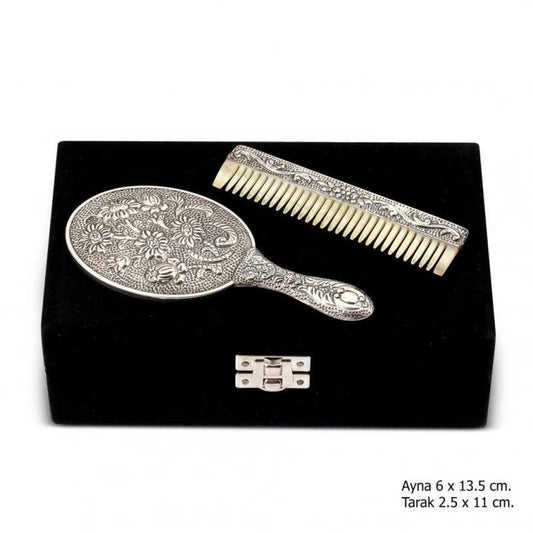 Ensemble de peignes miroirs à motif marguerite en argent