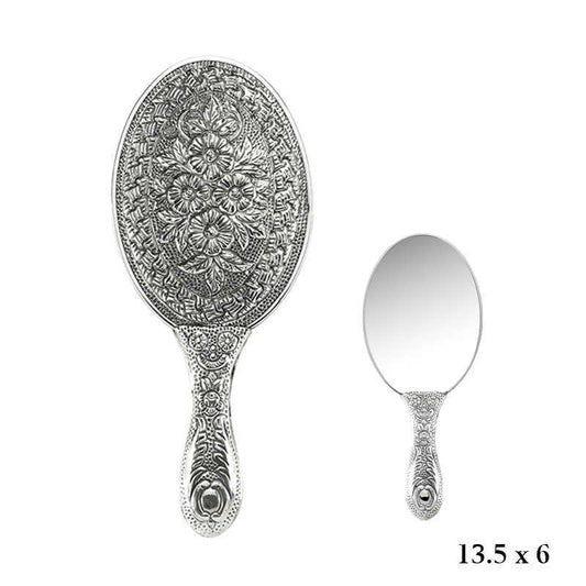 Miroir à main argenté à motif marguerite