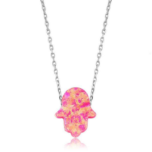 Pink Opal Fatma's Hand Women's Silver Necklace
