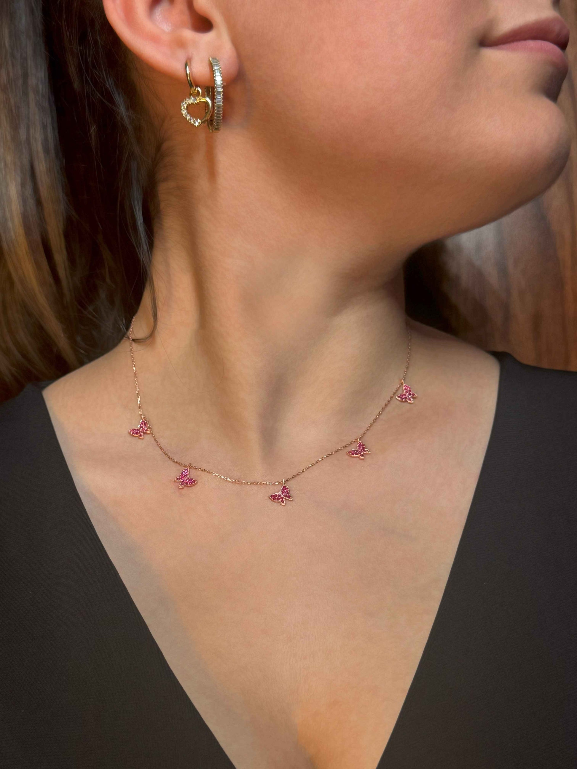 5 Red Butterfly Silver Necklace