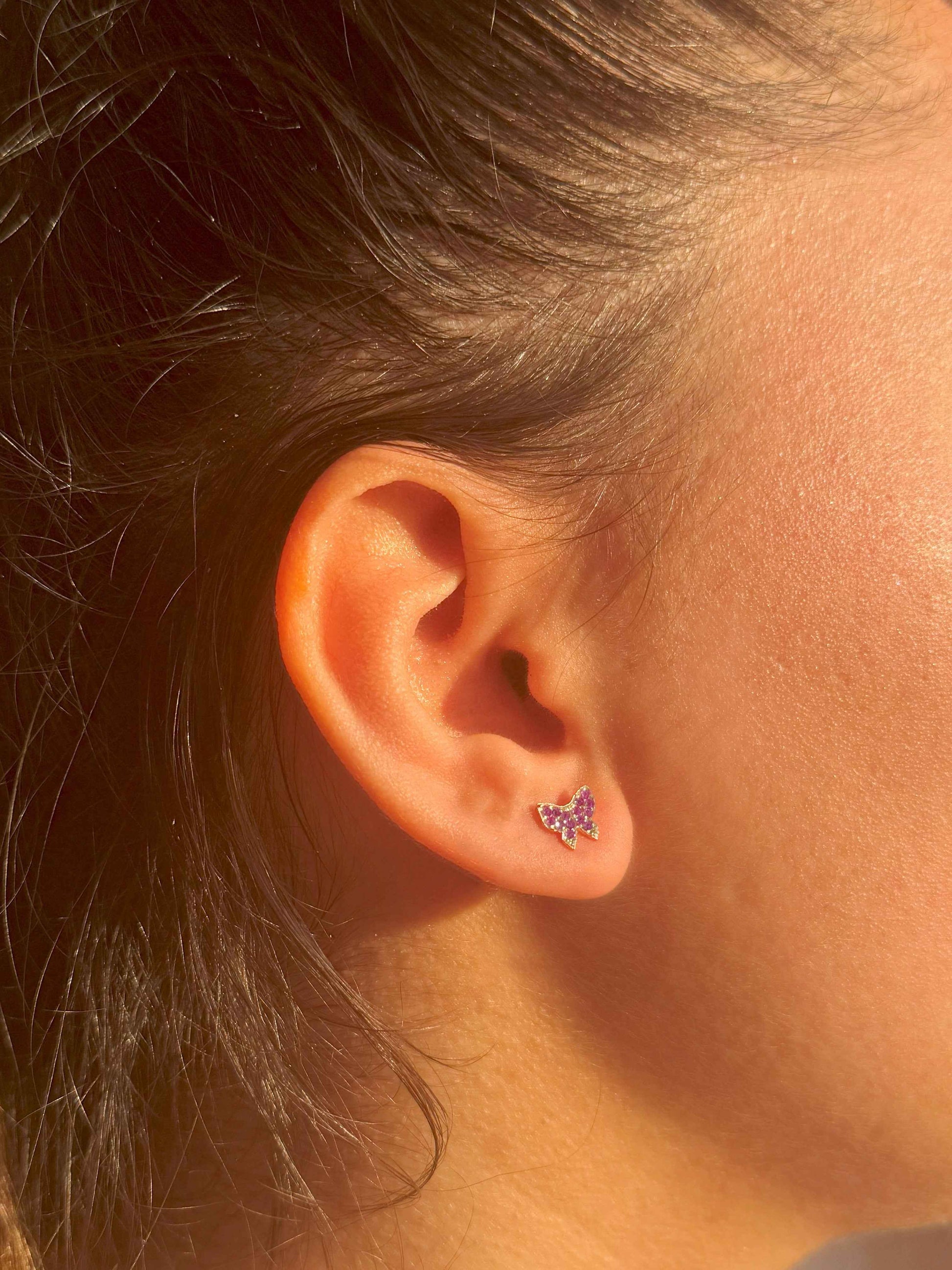 Mini Pink Butterfly Silver Earrings