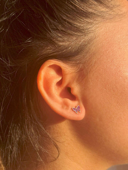 Mini Pink Butterfly Silver Earrings