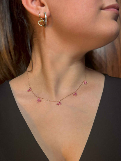 5 Red Butterfly Silver Necklace