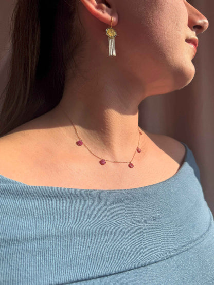 5 Red Circle Silver Necklace