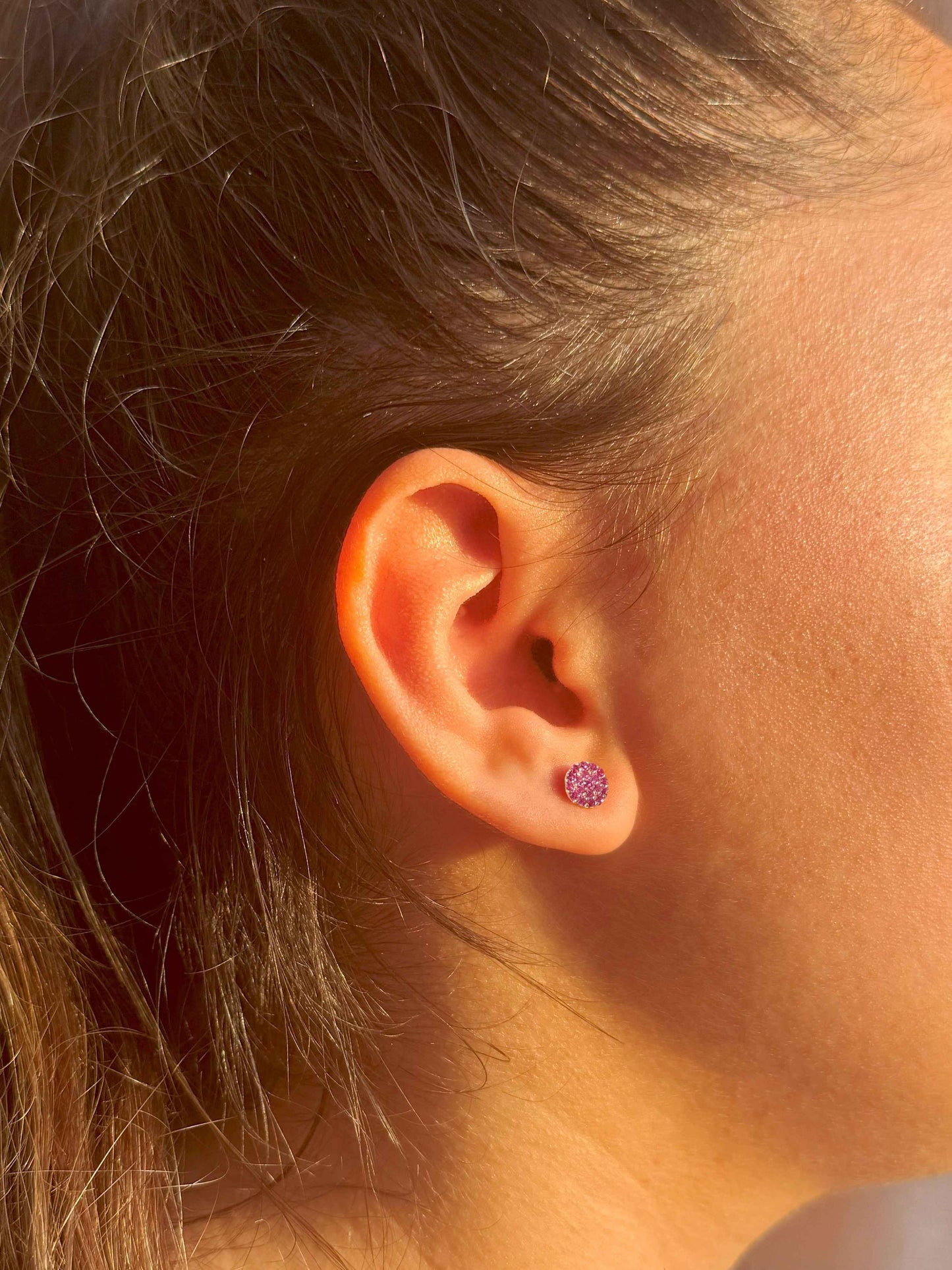 Mini Pink Circle Silver Earrings