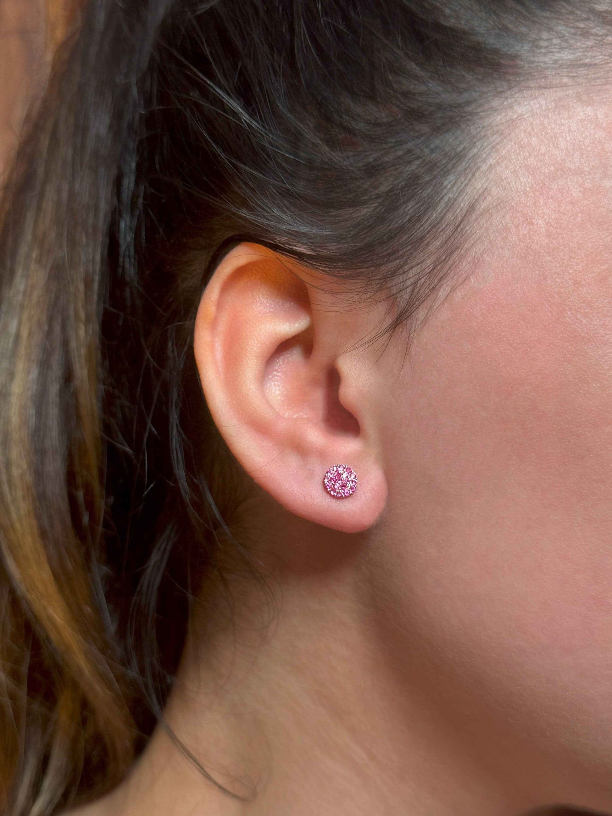 Mini Pink Circle Silver Earrings