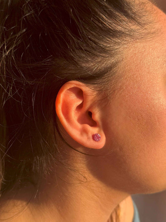Mini Pink Circle Silver Earrings