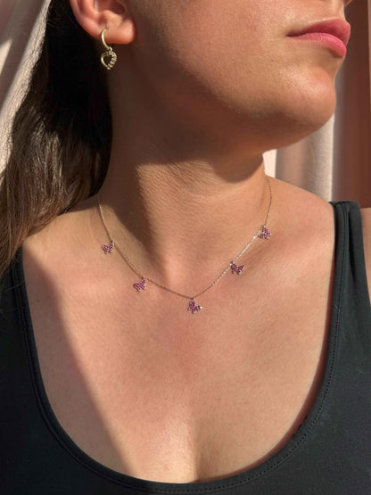 5 Red Butterfly Silver Necklace