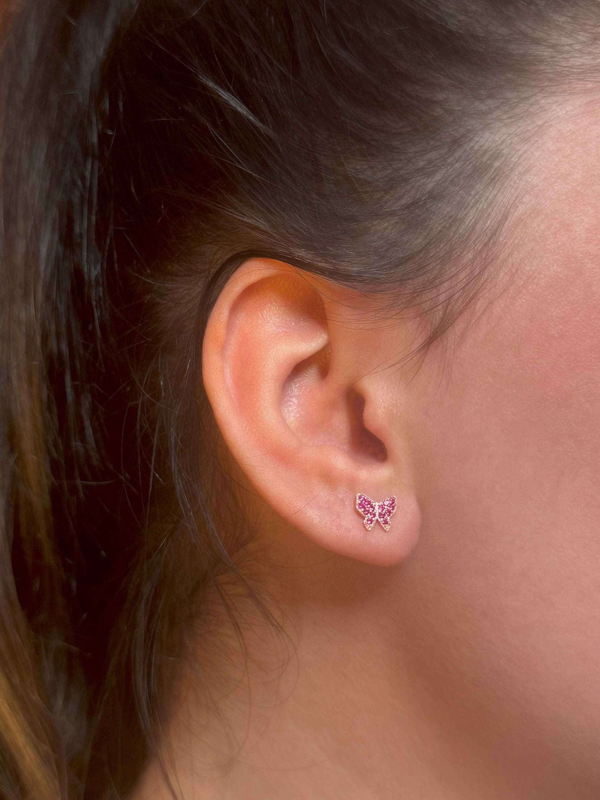 Mini Pink Butterfly Silver Earrings