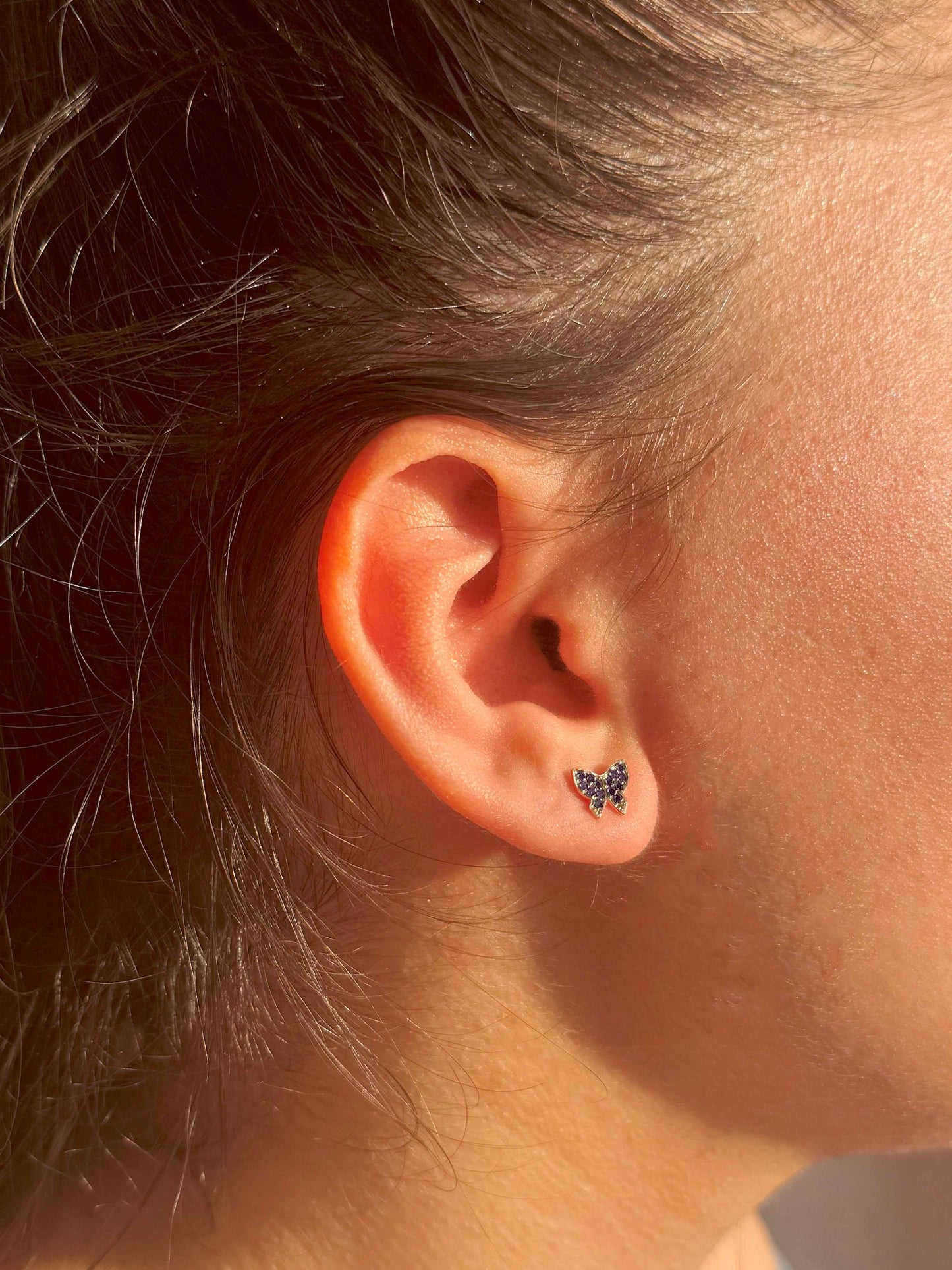 Mini Purple Butterfly Silver Earrings