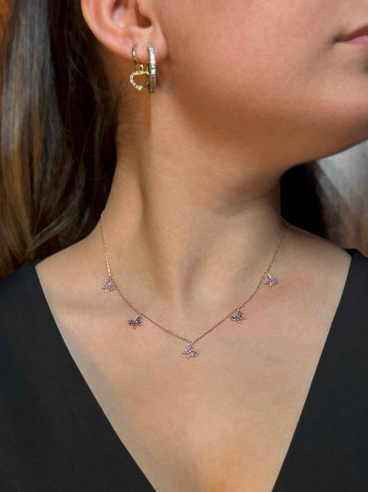 5 Purple Butterfly Silver Necklace