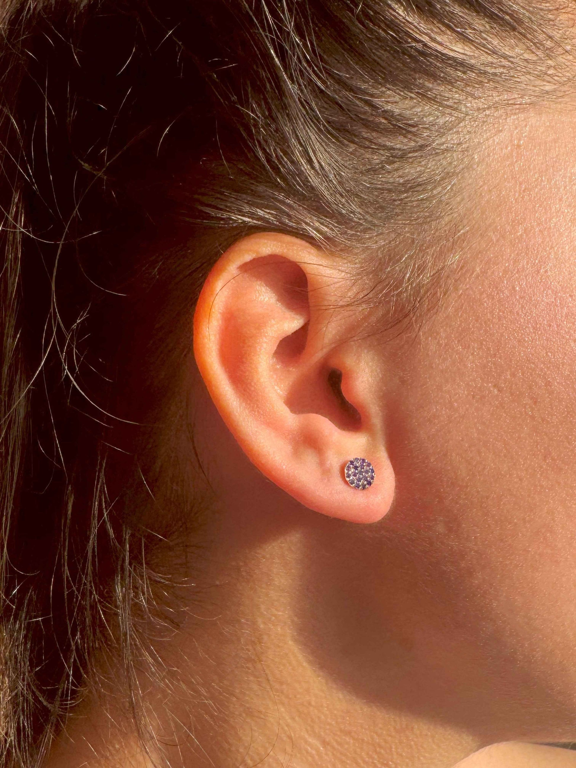 Mini Purple Circle Silver Earrings